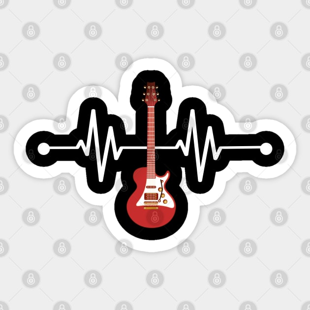 Funny Electric Guitar EKG Heartbeat Guitarist Music Lover Sticker by ArtedPool